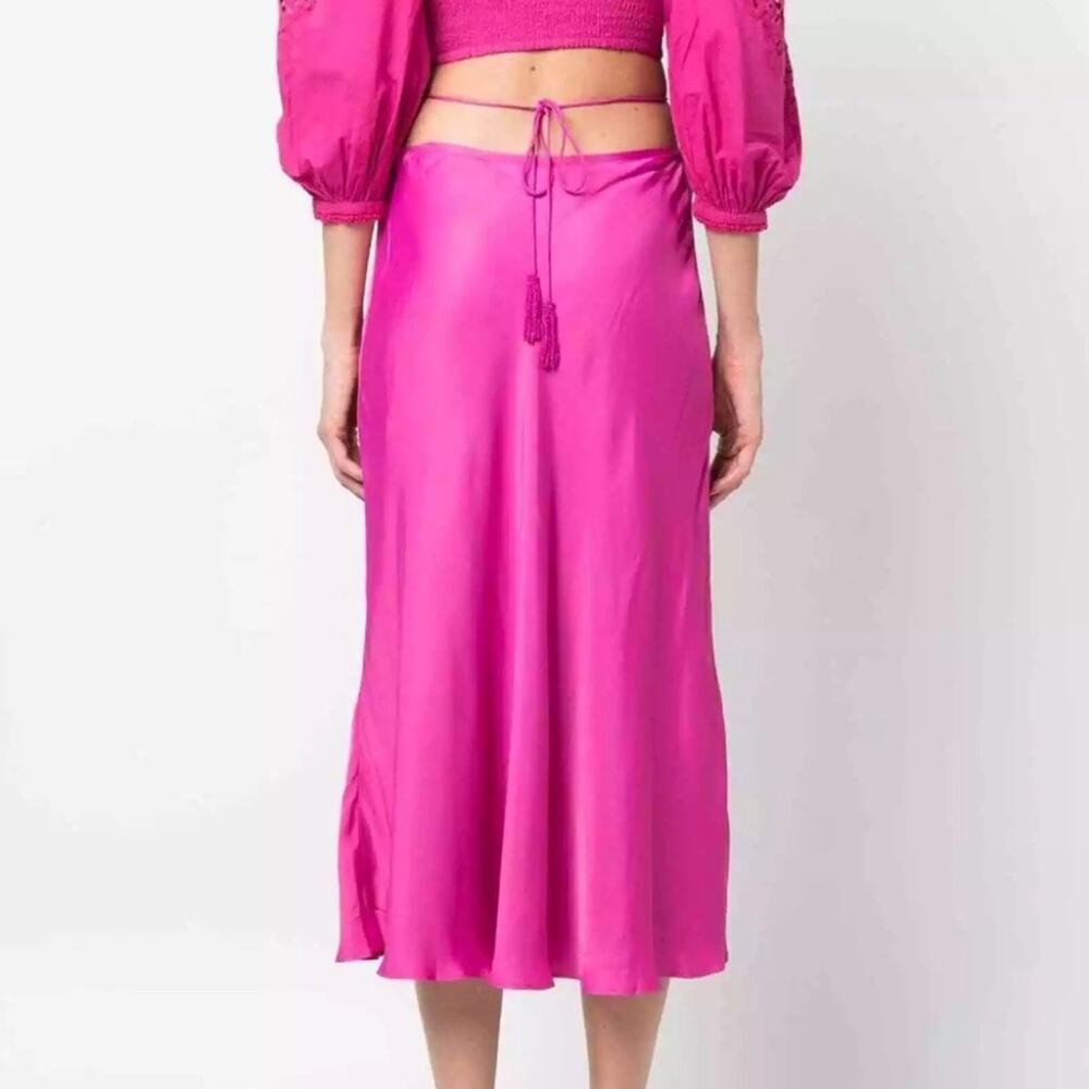 FARM Rio Fuschia satin Midi length 
strap-detail satin-finish midi skirt - Picture 5 of 14